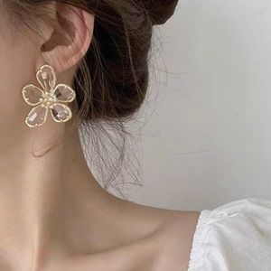 CZ  Flower Statement Gold Earrings Weddings Events